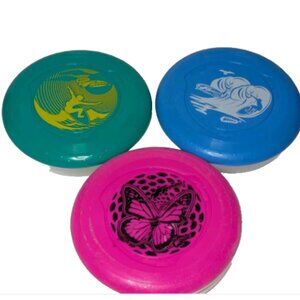 Original Wham-O Frisbee Lot of 3 Blue, Pink, Green.